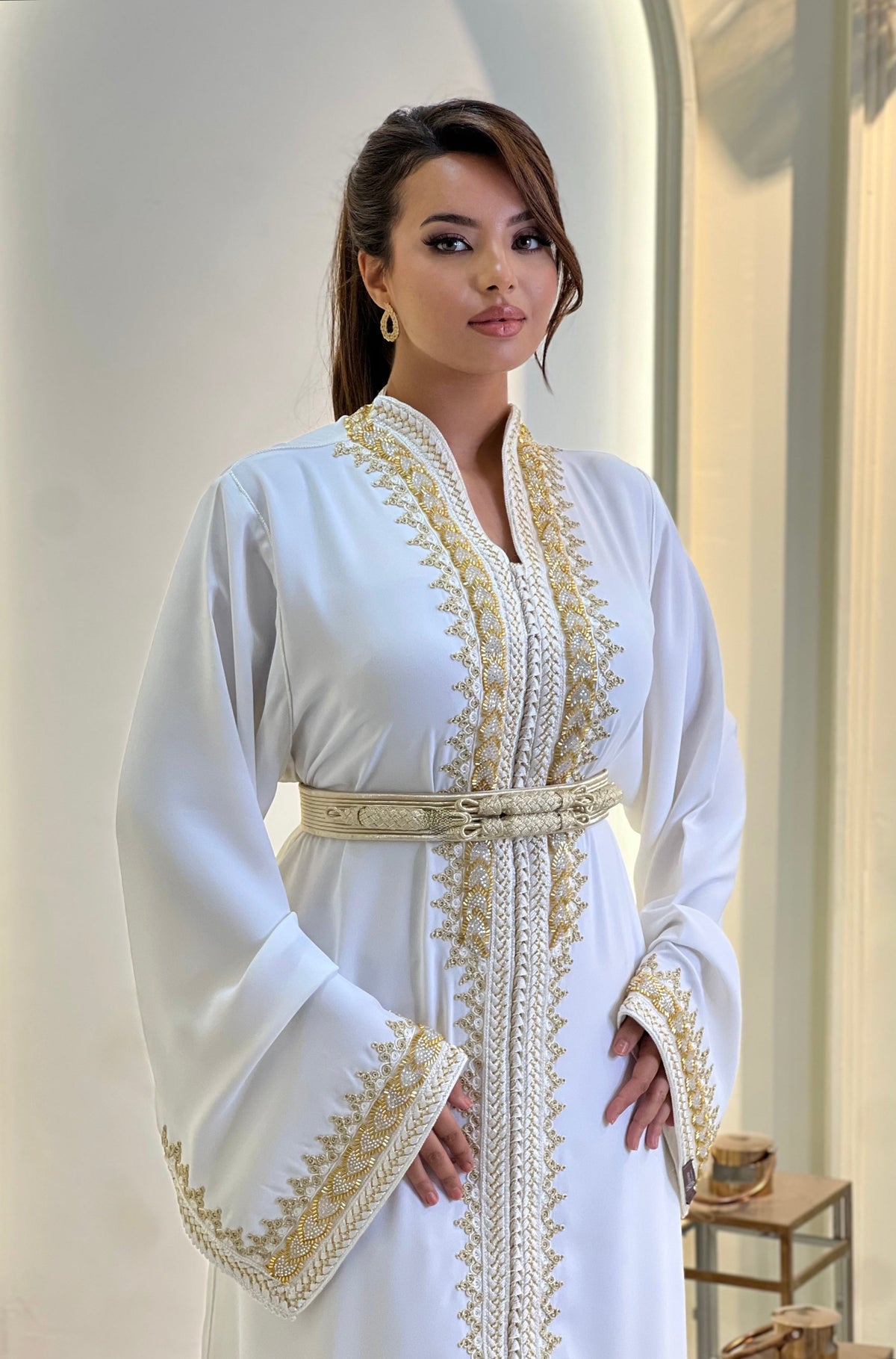 Celestia white embroidered kaftan from Kaftan Elegance