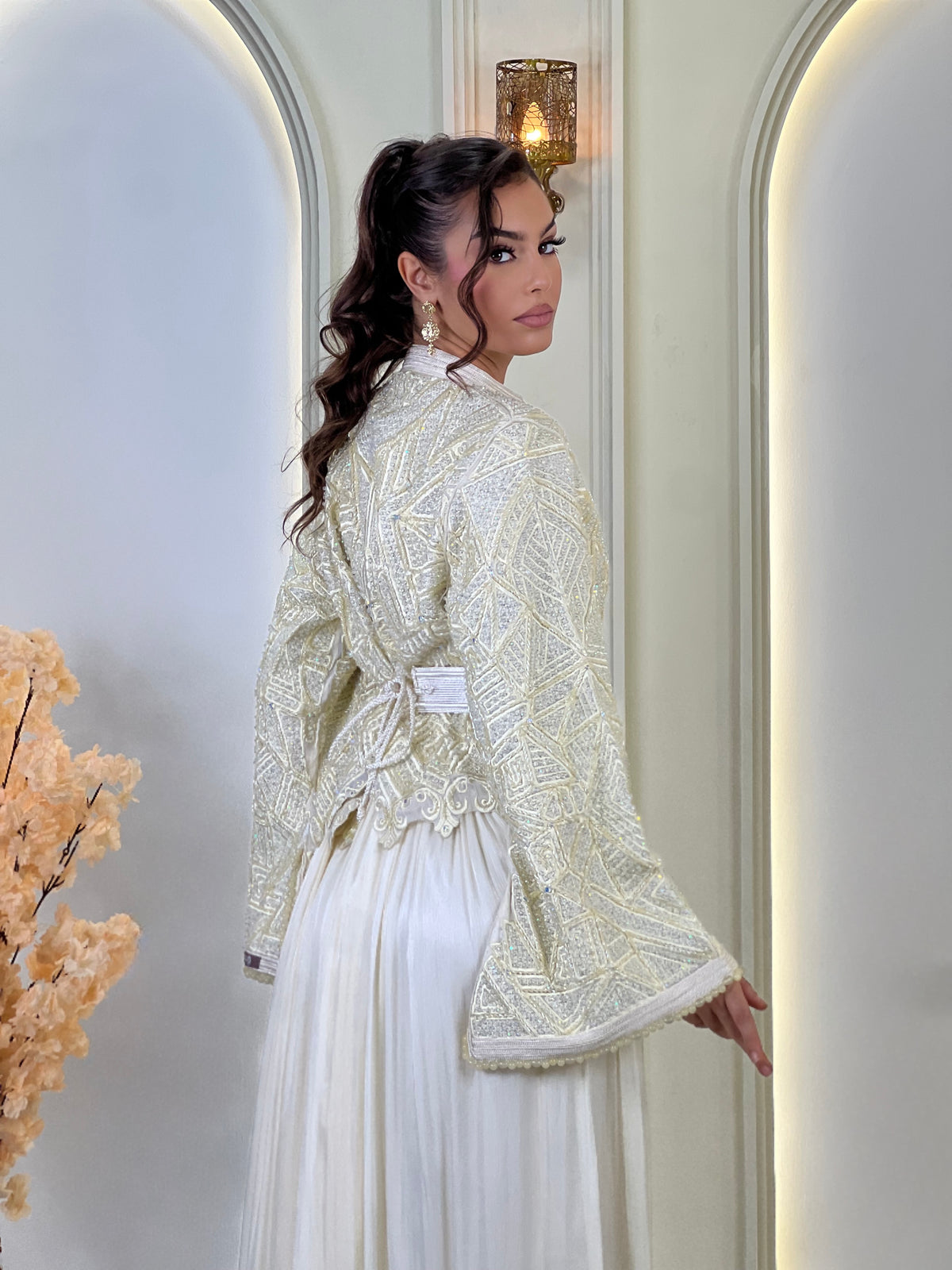 Inna Cream, Moroccan lebsa in organza – view 2 | Kaftan Elegance