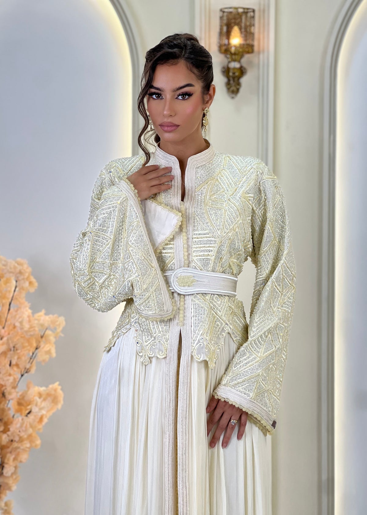 Inna Cream, Moroccan lebsa in organza – view 3 | Kaftan Elegance