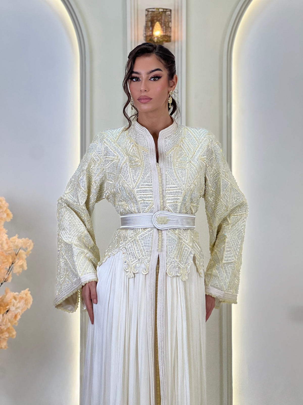 Inna Cream, Moroccan lebsa in organza – view 6 | Kaftan Elegance