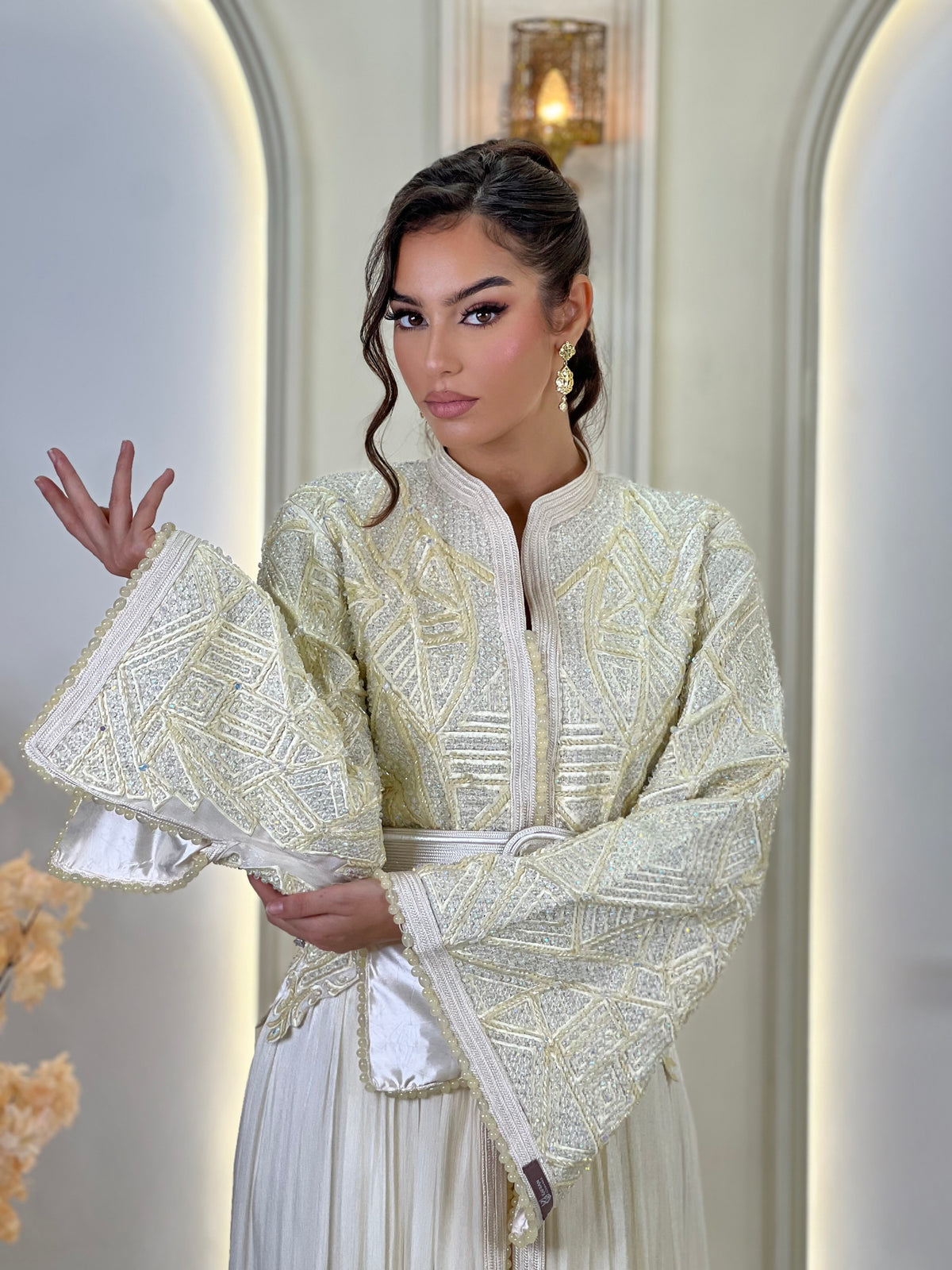 Inna Cream, Moroccan lebsa in organza – view 5 | Kaftan Elegance