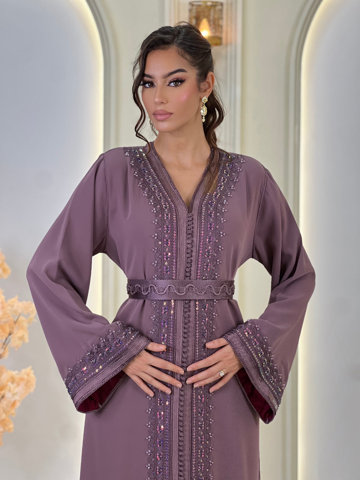 Kaftan Afnan, Moroccan kaftan in crepe – view 13 | Kaftan Elegance