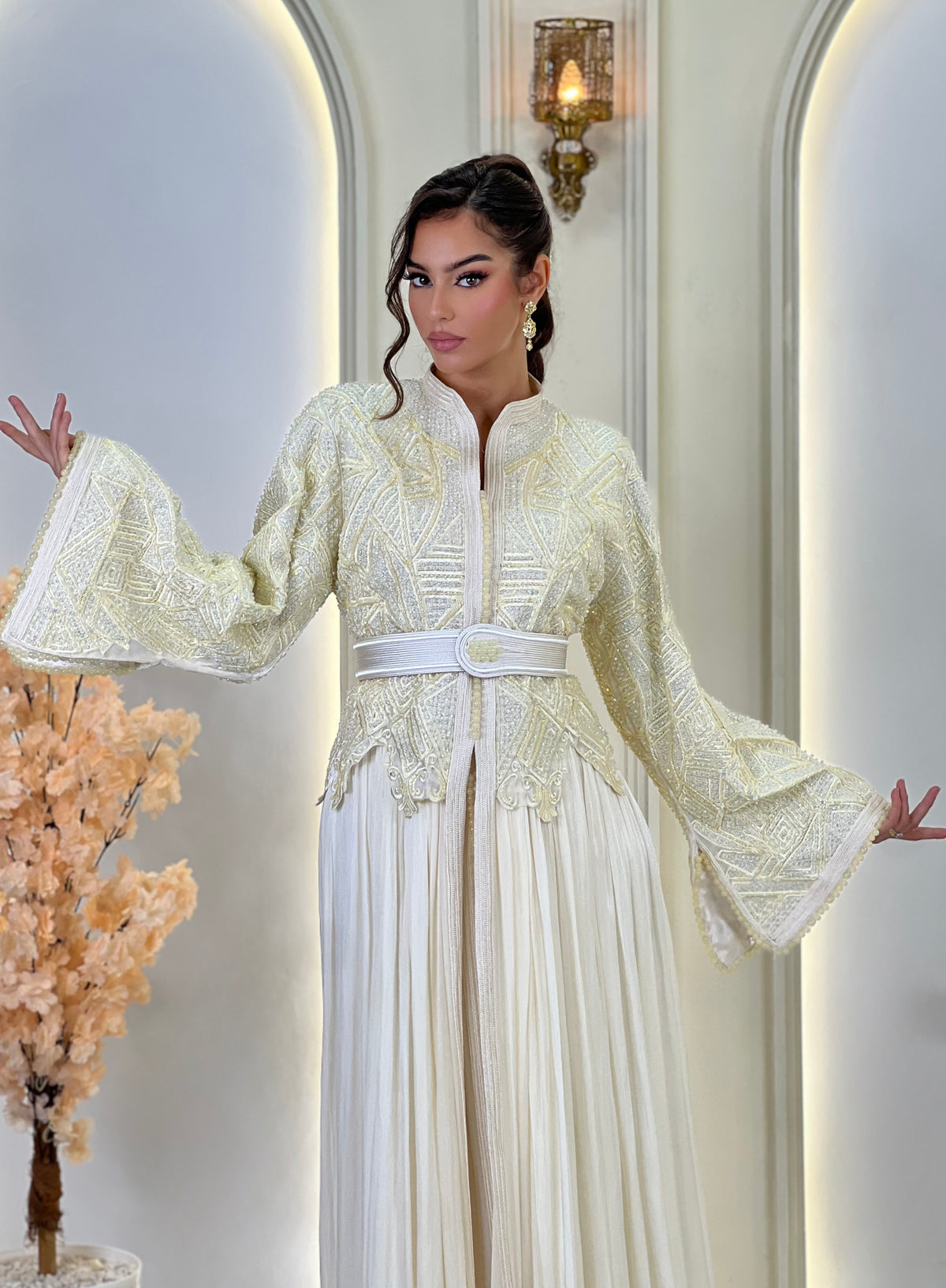 Inna Cream, Moroccan lebsa in organza – view 9 | Kaftan Elegance