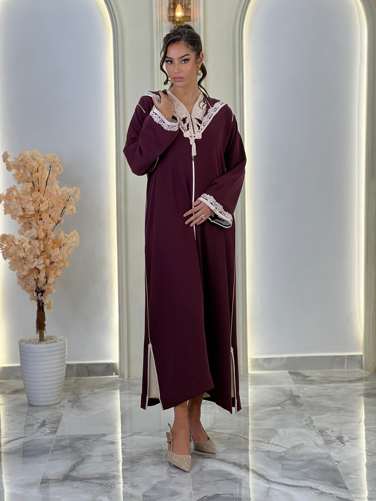Jellaba Solivana, Moroccan djellaba in crepe – view 9 | Kaftan Elegance