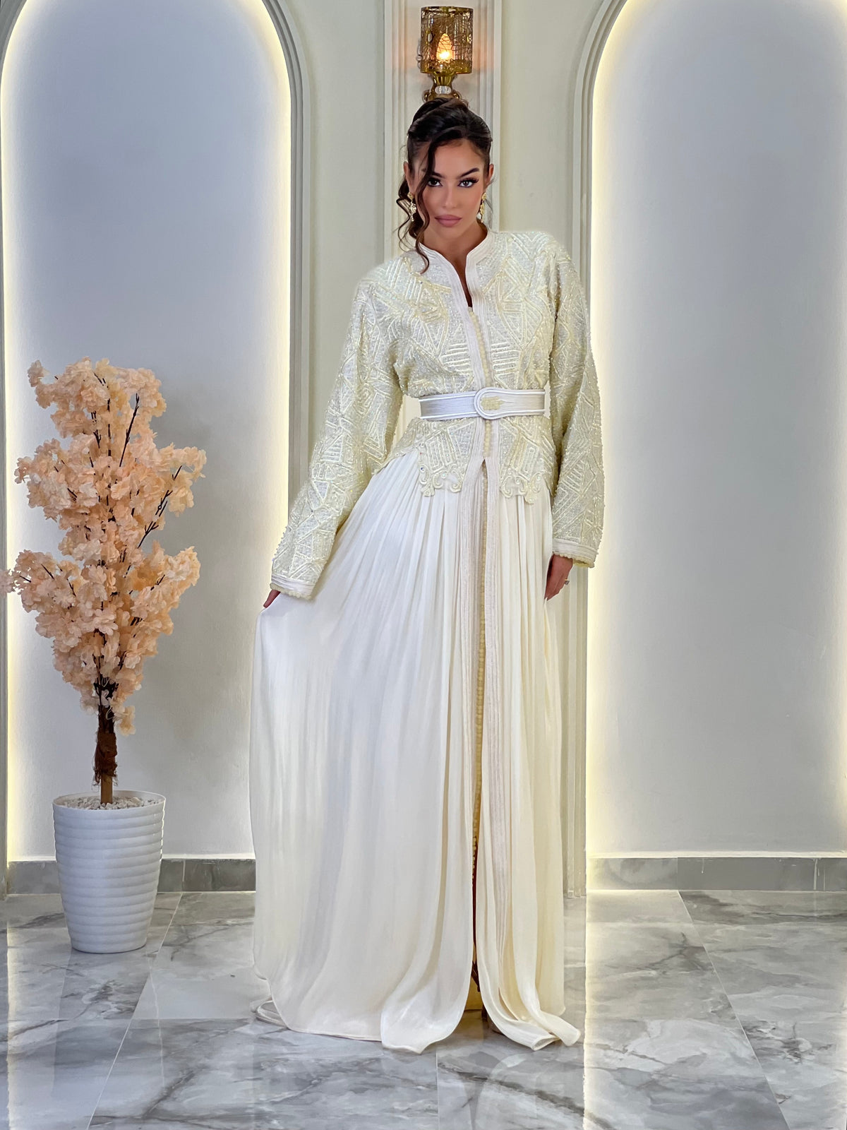 Inna Cream, Moroccan lebsa in organza – view 7 | Kaftan Elegance